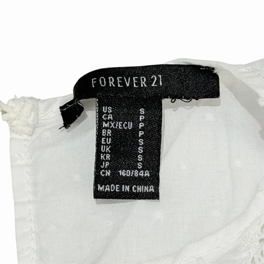 Forever 21 Women's White Swiss Dot Mini Dress Size S Babydoll Fit & Flare Ruffle - Picture 6 of 12